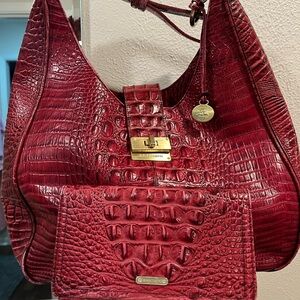 Brahmin Crimson Croc-Embossed Hobo Bag